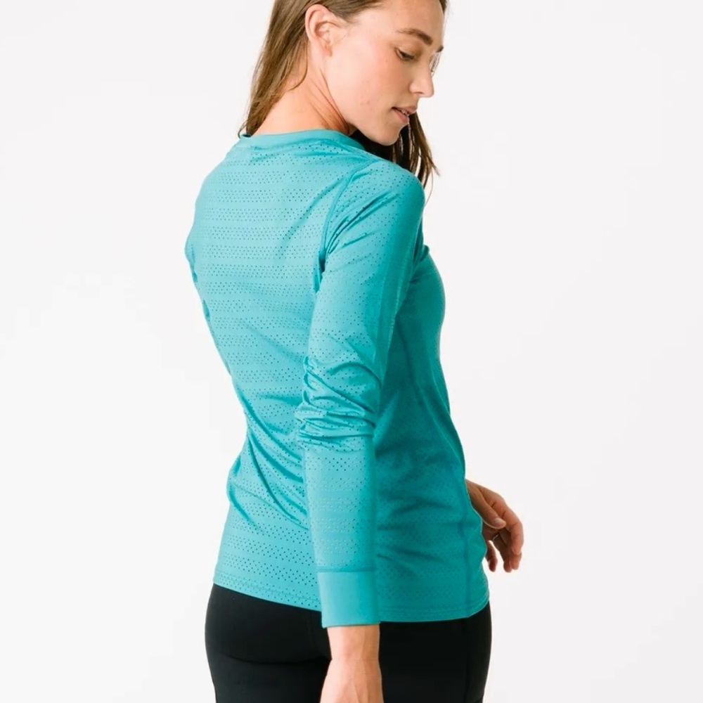 Zyia Active S Teal Chill Long Sleeve Crew Neck Perforated Mesh Top Tee T-Shirt - Picture 12 of 12